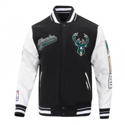 Milwaukee Bucks Script Tail Classic Rib Varsity Jacket