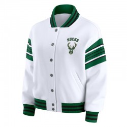 Milwaukee Bucks Snap Front White Fleece Jacket