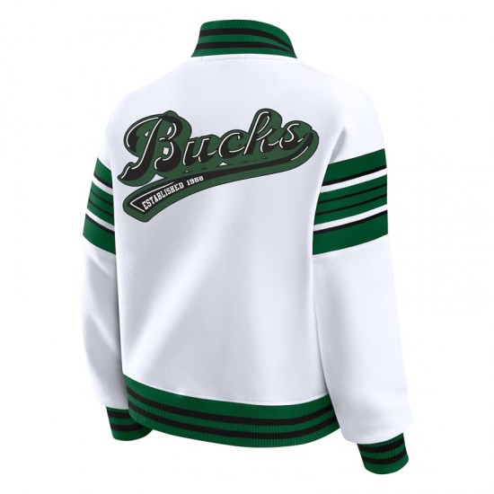 Milwaukee Bucks Snap Front White Fleece Jacket