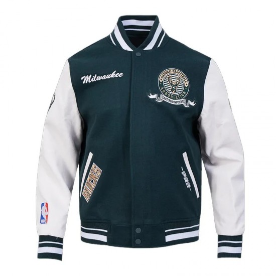 Milwaukee Bucks Team Badge Classic Rib Varsity Jacket Milwaukee Bucks Team Badge Classic Rib Varsity Jacket