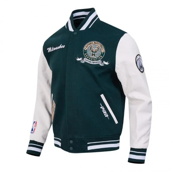 Milwaukee Bucks Team Badge Classic Rib Varsity Jacket Milwaukee Bucks Team Badge Classic Rib Varsity Jacket