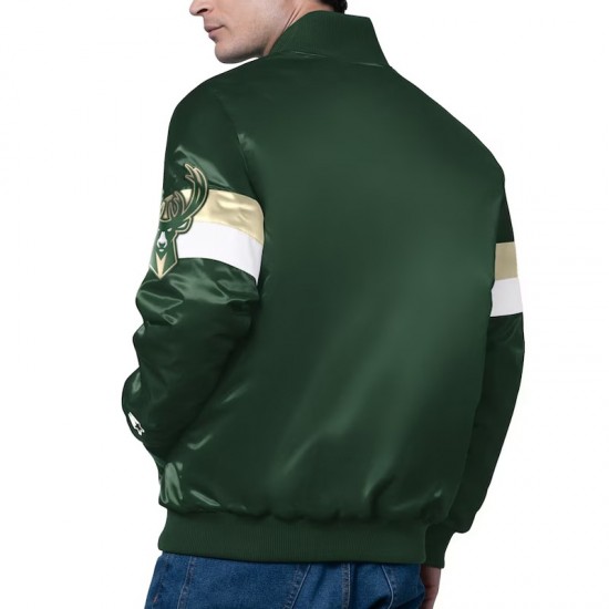 Milwaukee Bucks Triple Option Varsity Satin Jacket Milwaukee Bucks Triple Option Varsity Satin Jacket