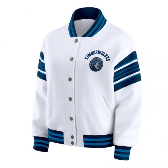 Minnesota Timberwolves Snap Front White Fleece Jacket Minnesota Timberwolves Snap Front White Fleece Jacket