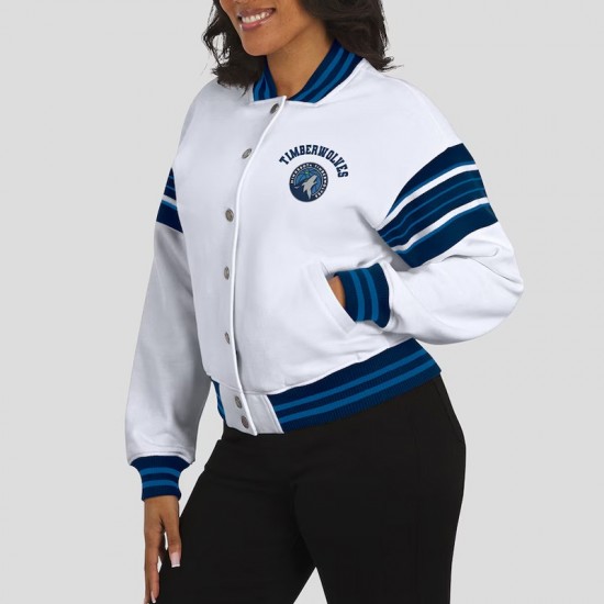 Minnesota Timberwolves Snap Front White Fleece Jacket Minnesota Timberwolves Snap Front White Fleece Jacket
