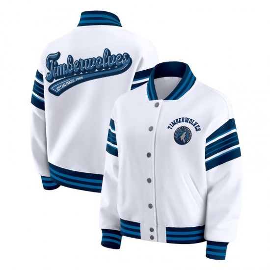 Minnesota Timberwolves Snap Front White Fleece Jacket