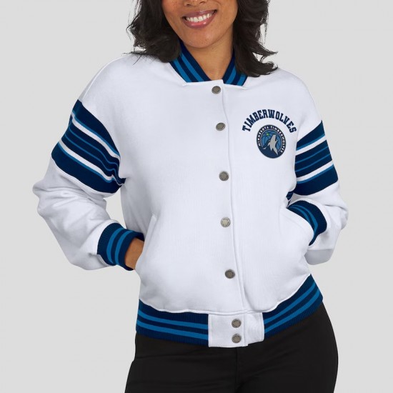Minnesota Timberwolves Snap Front White Fleece Jacket Minnesota Timberwolves Snap Front White Fleece Jacket