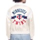 Minnesota Twins Printed Logo Varsity Satin Jacket Minnesota Twins Printed Logo Varsity Satin Jacket