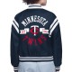Minnesota Twins Printed Logo Varsity Satin Jacket Minnesota Twins Printed Logo Varsity Satin Jacket