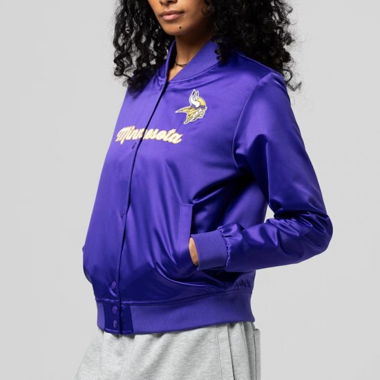 Minnesota Vikings Throwback Graphics Purple Satin Jacket