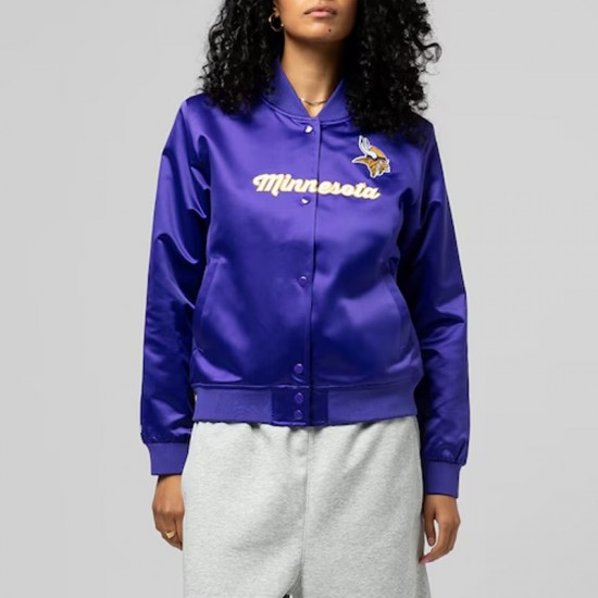 Minnesota Vikings Throwback Graphics Purple Satin Jacket