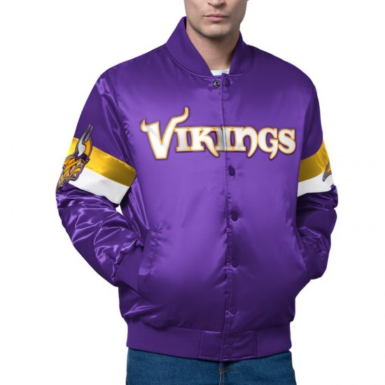 Minnesota Vikings Triple Option Varsity Satin Jacket Minnesota Vikings Triple Option Varsity Satin Jacket