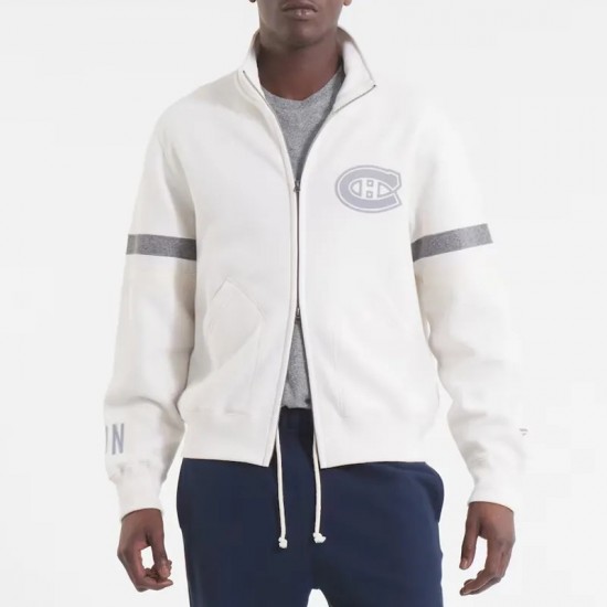 Montreal Canadiens White Striped Fleece Jacket Montreal Canadiens White Striped Fleece Jacket