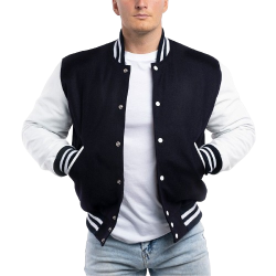 Navy Blue Wool Body & Bright White Leather Sleeves Letterman Jacket Navy Blue Wool Body & Bright White Leather Sleeves Letterman Jacket