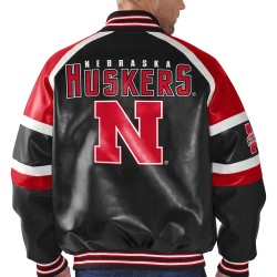 Nebraska Cornhuskers Defense Varsity Leather Jacket Nebraska Cornhuskers Defense Varsity Leather Jacket