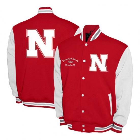 Nebraska Huskers Fleece Scarlet and White Varsity Jacket