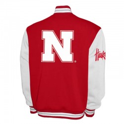 Nebraska Huskers Fleece Scarlet and White Varsity Jacket Nebraska Huskers Fleece Scarlet and White Varsity Jacket