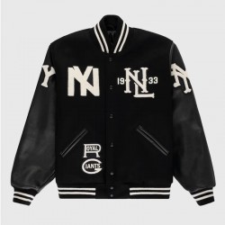 Negro League NY Yankees Black Wool Leather Varsity Jacket