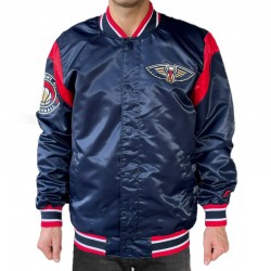New Orleans Pelicans Navy Teddy Varsity Satin Jacket