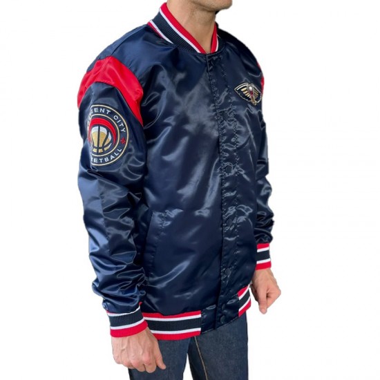New Orleans Pelicans Navy Teddy Varsity Satin Jacket New Orleans Pelicans Navy Teddy Varsity Satin Jacket