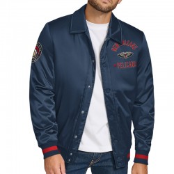 New Orleans Pelicans Stitch Applique Navy Satin Jacket