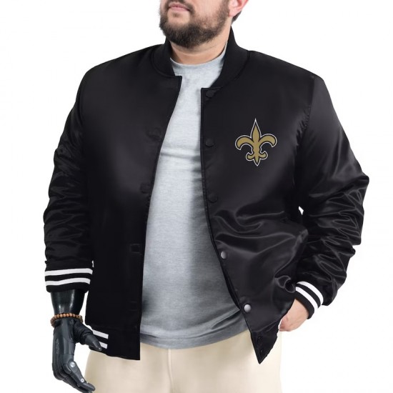 New Orleans Saints Adaptive Team Graphic Varsity Satin Jacket New Orleans Saints Adaptive Team Graphic Varsity Satin Jacket