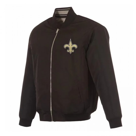 New Orleans Saints Black/Gray Full-Zip Reversible Flight Jacket