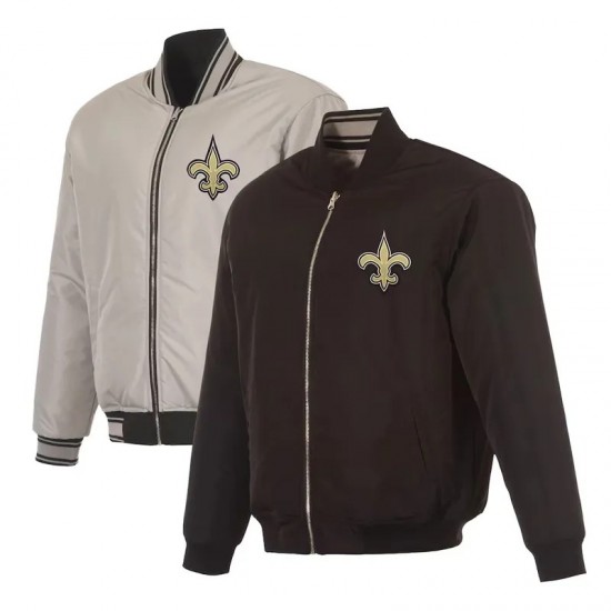 New Orleans Saints Black/Gray Full-Zip Reversible Flight Jacket