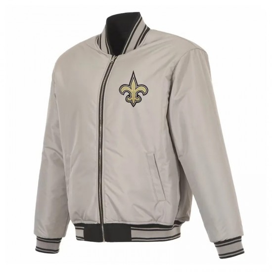 New Orleans Saints Black/Gray Full-Zip Reversible Flight Jacket