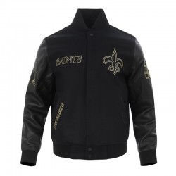 New Orleans Saints Full-Zip Black Varsity Jacket