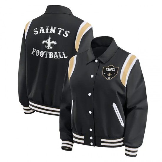 New Orleans Saints Lightweight Black Varsity Satin Jacket