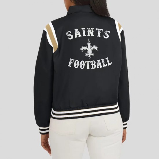 New Orleans Saints Lightweight Black Varsity Satin Jacket