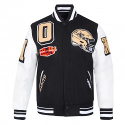 New Orleans Saints Mashup Rib Varsity Wool and Leather Jacket