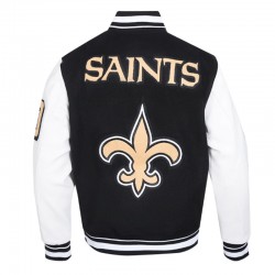 New Orleans Saints Mashup Rib Varsity Wool and Leather Jacket