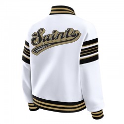 New Orleans Saints Snap Front White Fleece Jacket