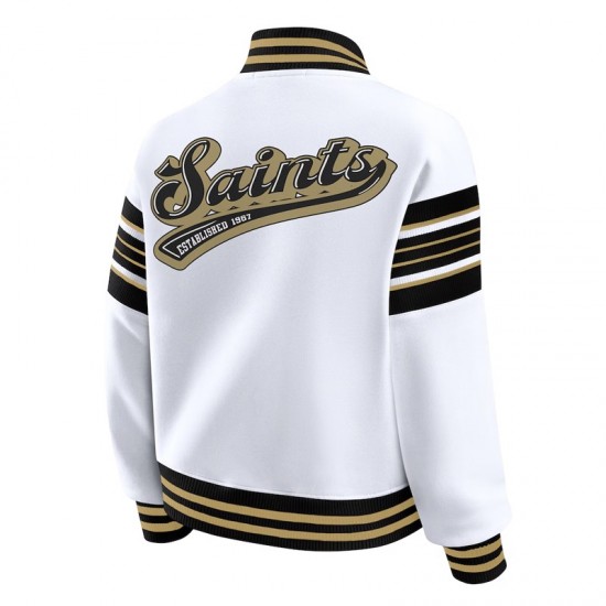 New Orleans Saints Snap Front White Fleece Jacket