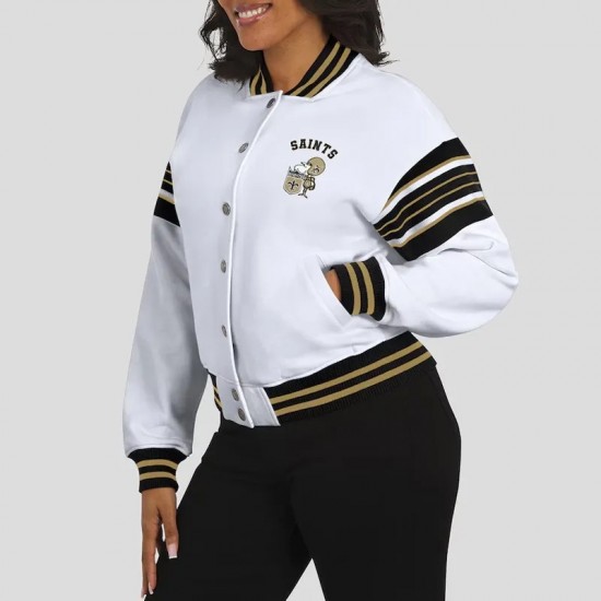 New Orleans Saints Snap Front White Fleece Jacket
