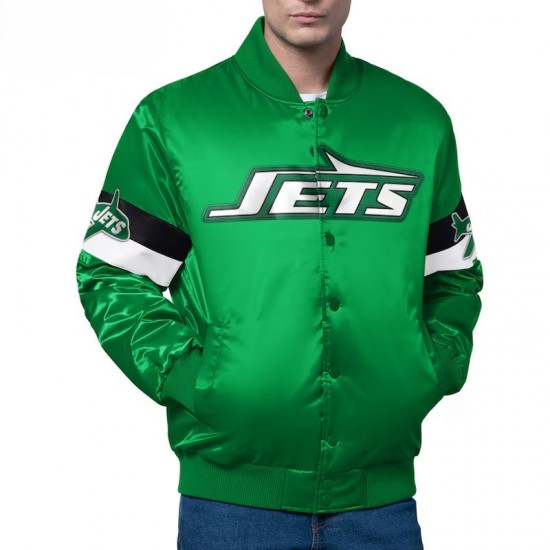 New York Jets Triple Option Full-Snap Varsity Satin Jacket New York Jets Triple Option Full-Snap Varsity Satin Jacket