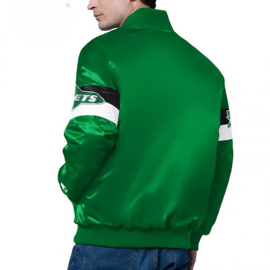 New York Jets Triple Option Full-Snap Varsity Satin Jacket New York Jets Triple Option Full-Snap Varsity Satin Jacket