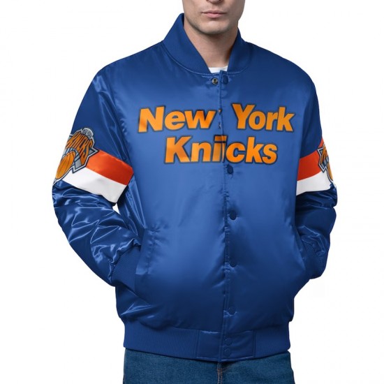 New York Knicks Triple Option Varsity Satin Jacket New York Knicks Triple Option Varsity Satin Jacket