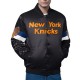 New York Knicks Triple Option Varsity Satin Jacket New York Knicks Triple Option Varsity Satin Jacket