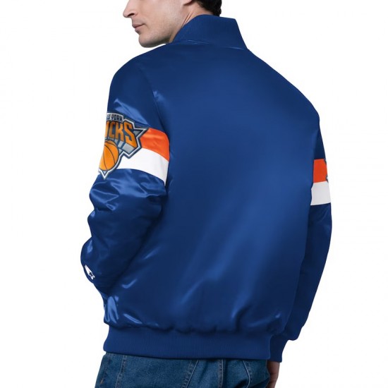 New York Knicks Triple Option Varsity Satin Jacket New York Knicks Triple Option Varsity Satin Jacket