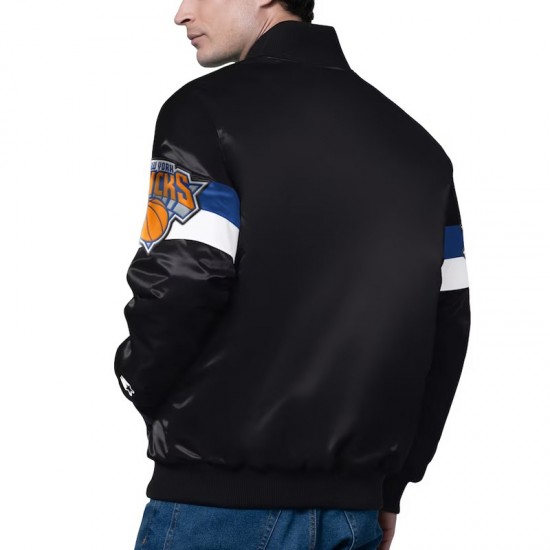 New York Knicks Triple Option Varsity Satin Jacket New York Knicks Triple Option Varsity Satin Jacket