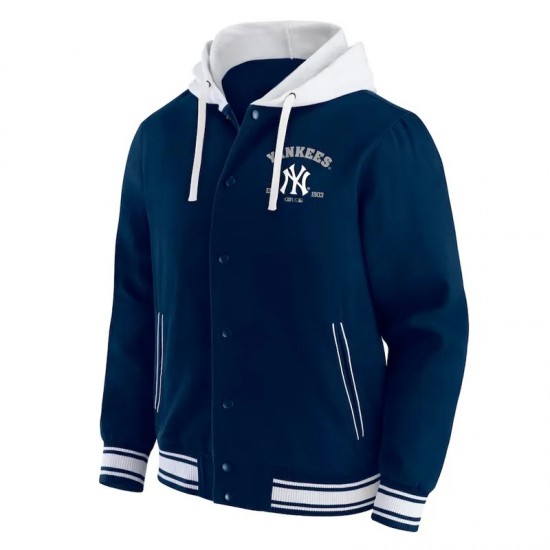 New York Yankees Navy Cotton Hooded Jacket New York Yankees Navy Cotton Hooded Jacket