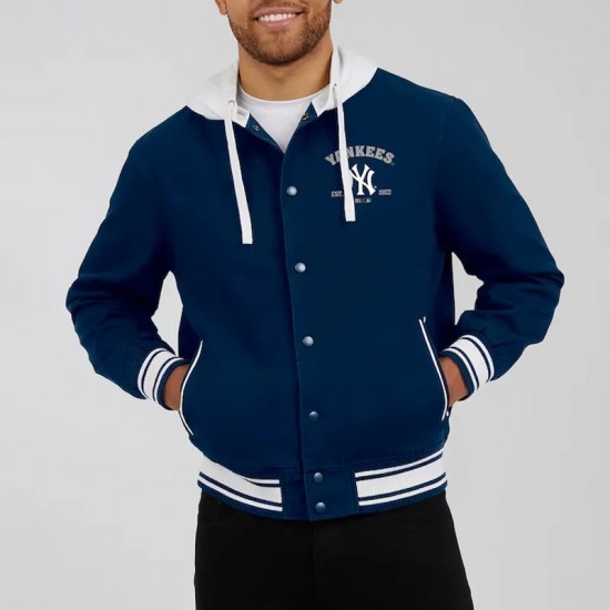 New York Yankees Navy Cotton Hooded Jacket New York Yankees Navy Cotton Hooded Jacket