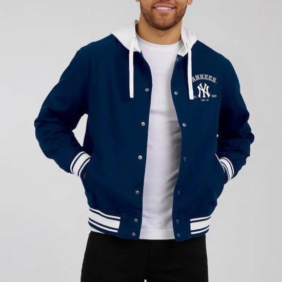 New York Yankees Navy Cotton Hooded Jacket New York Yankees Navy Cotton Hooded Jacket