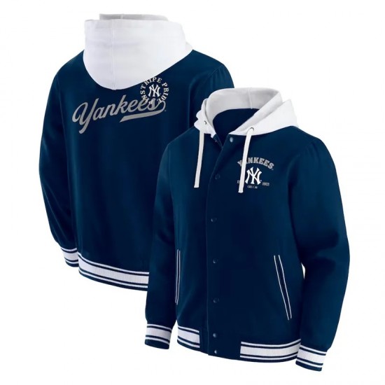 New York Yankees Navy Cotton Hooded Jacket New York Yankees Navy Cotton Hooded Jacket