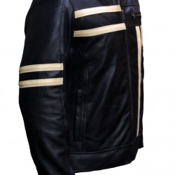 New Mens Cruise Cafe Racer Stripe Biker Leather Jacket New Mens Cruise Cafe Racer Stripe Biker Leather Jacket