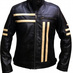 New Mens Cruise Cafe Racer Stripe Biker Leather Jacket New Mens Cruise Cafe Racer Stripe Biker Leather Jacket