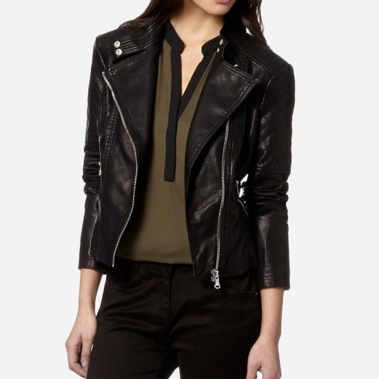 Women's Aster Black Leather Biker Jacket