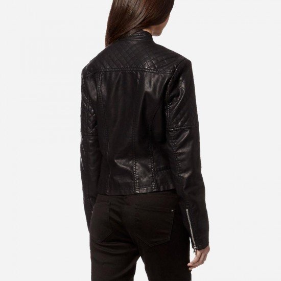 Women's Aster Black Leather Biker Jacket